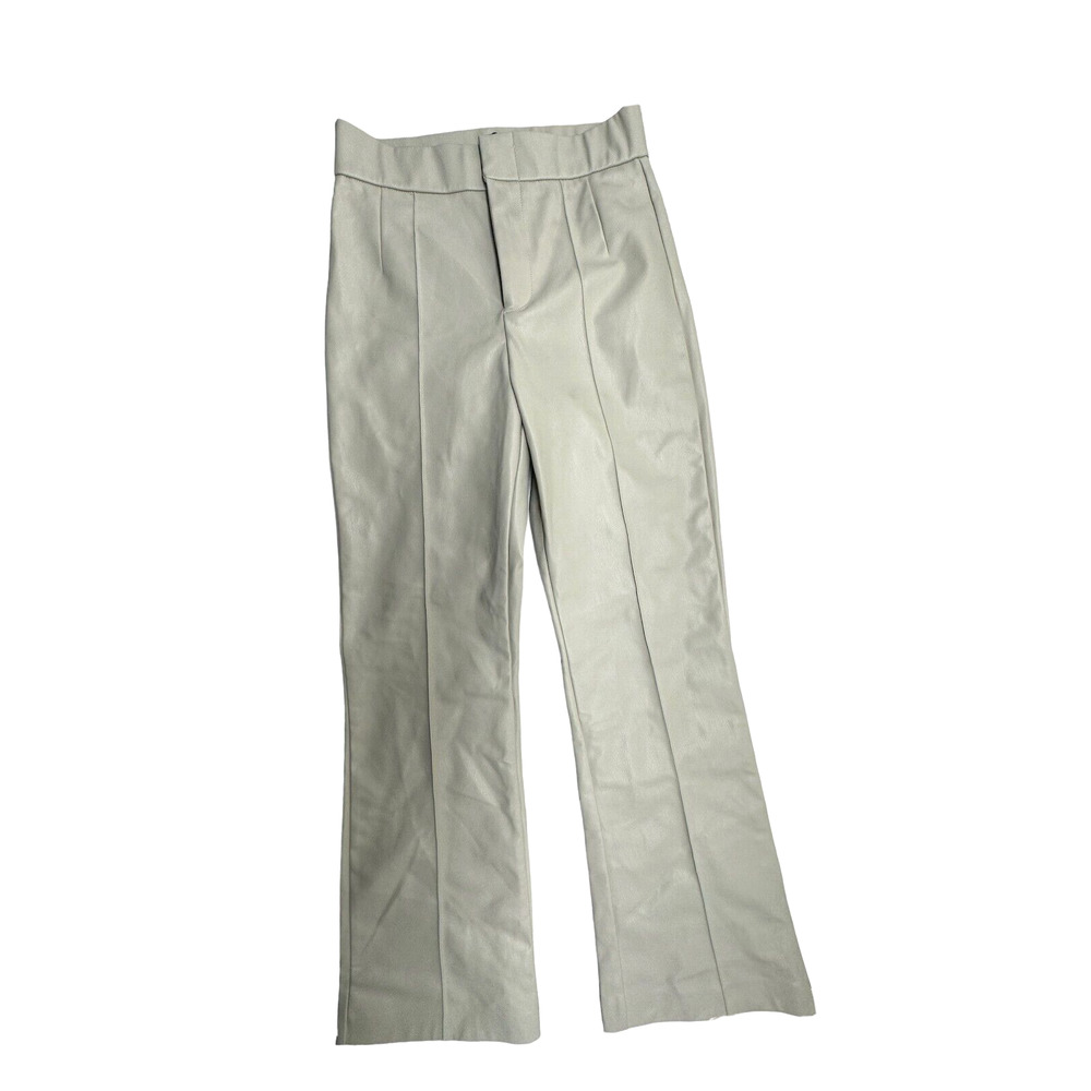 Zara cream mini flare high waisted faux leather pleated‎ leggings Size S